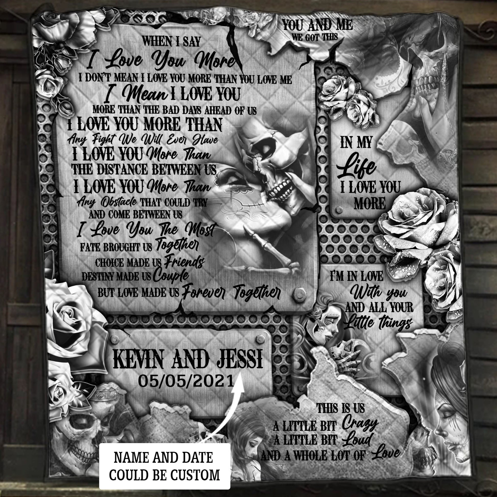 Personalized Skull Couple In Love Quilt Blanket Quilt Set