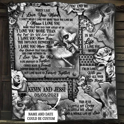Personalized Skull Couple In Love Quilt Blanket Quilt Set