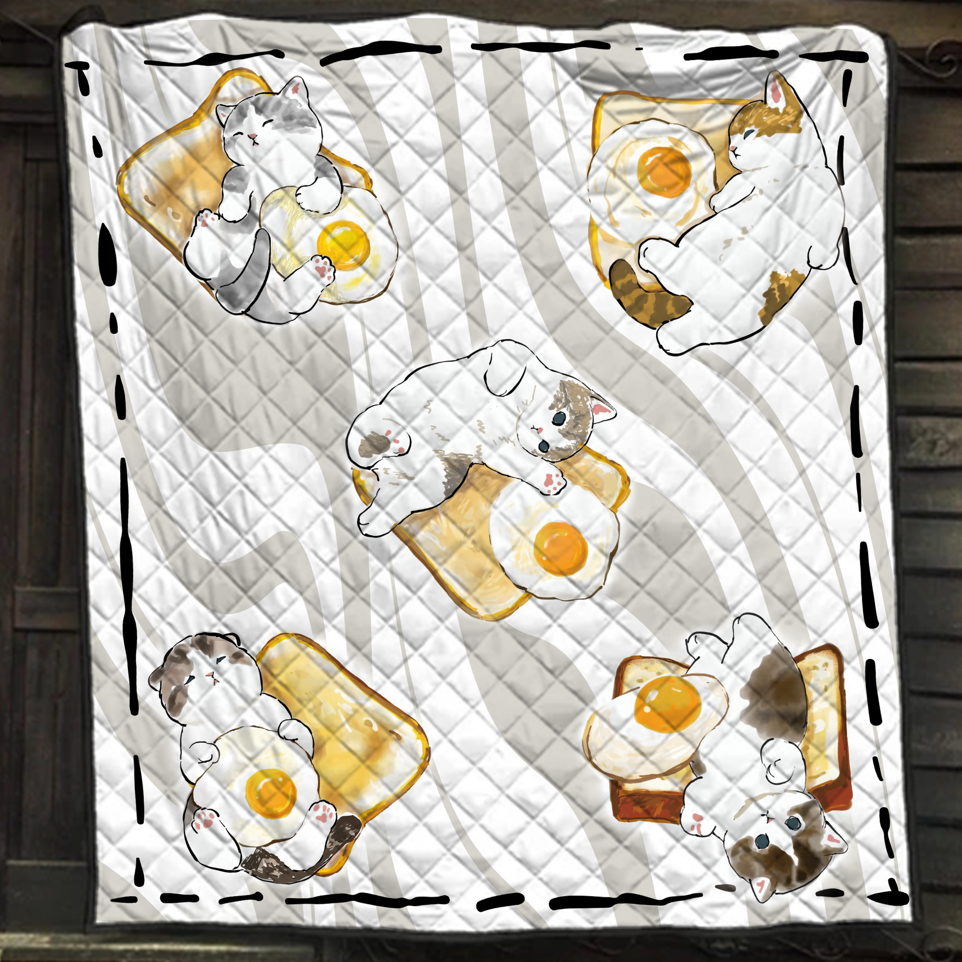 Cute Cat Fried Egg 3D Quilt Set Single Quilt