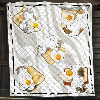 Cute Cat Fried Egg 3D Quilt Set Single Quilt