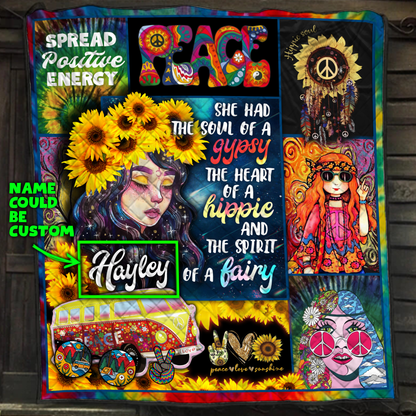 Personalized Hippie Girl She Has The Soul Of A Gypsy Quilt Blanket Quilt Set