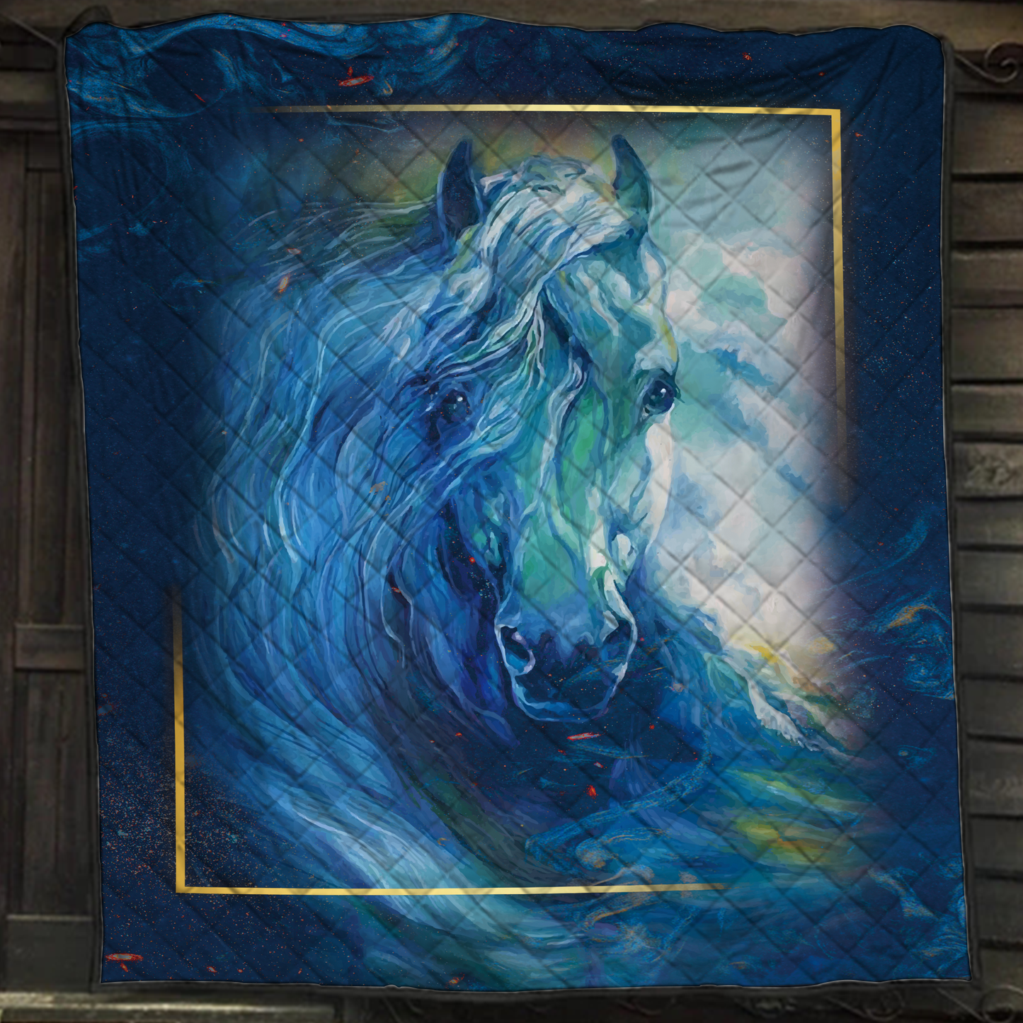 Aesthetic Blue Wave Horse 3D Quilt Set Single Quilt