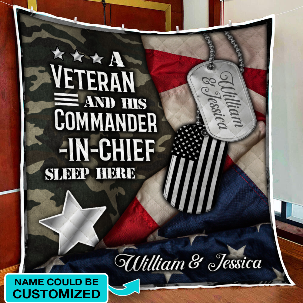 Personalized A Veteran and His commander-in-chief sleep here Quilt Blanket Quilt Set Single Quilt