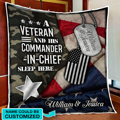 Personalized A Veteran and His commander-in-chief sleep here Quilt Blanket Quilt Set Single Quilt