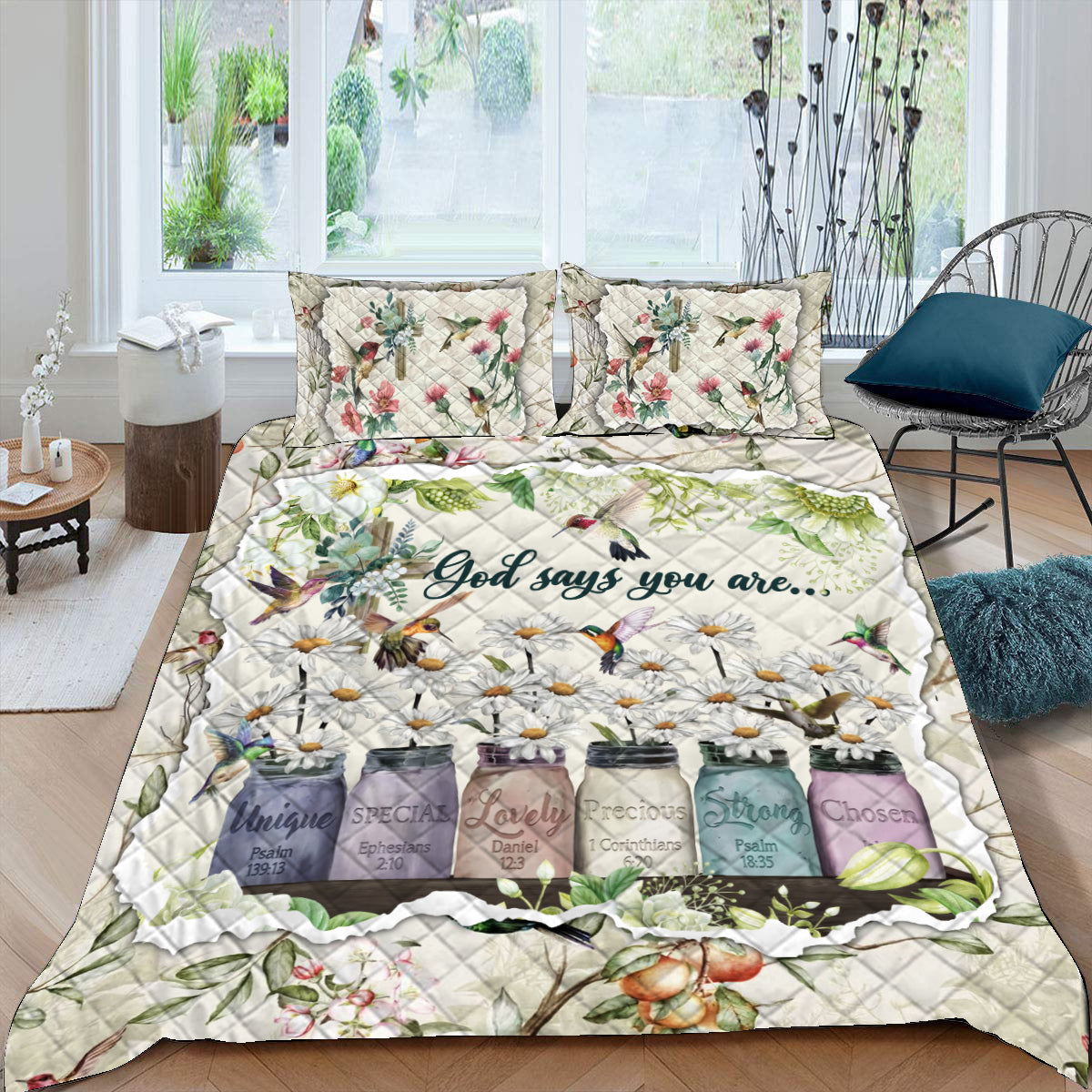 Hummingbird. God Says You Are Quilt Blanket Quilt Set Quilt Set