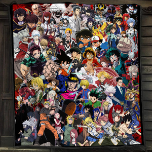 Anime Characters Complication (Dragon Ball, Naruto, One Piece, Bleach, Yu Gi Oh!, My hero academia, Pokemon, The metal Alchemist, ect.) 3D Quilt Bed Set