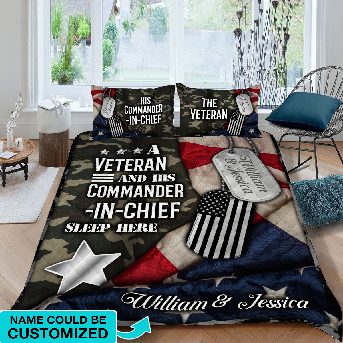 Personalized A Veteran and His commander-in-chief sleep here Quilt Blanket Quilt Set Quilt Set