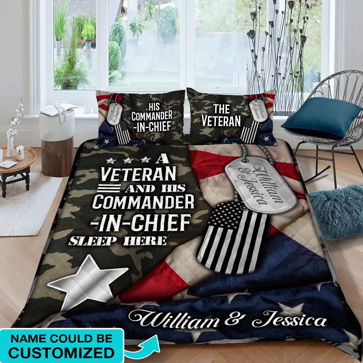 Personalized A Veteran and His commander-in-chief sleep here Quilt Blanket Quilt Set