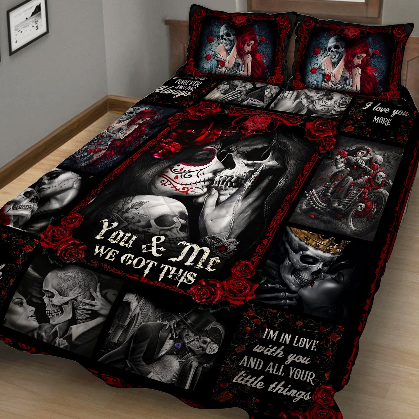 Personalized Skull Couples. You And Me We Got This Quilt Blanket Quilt Set