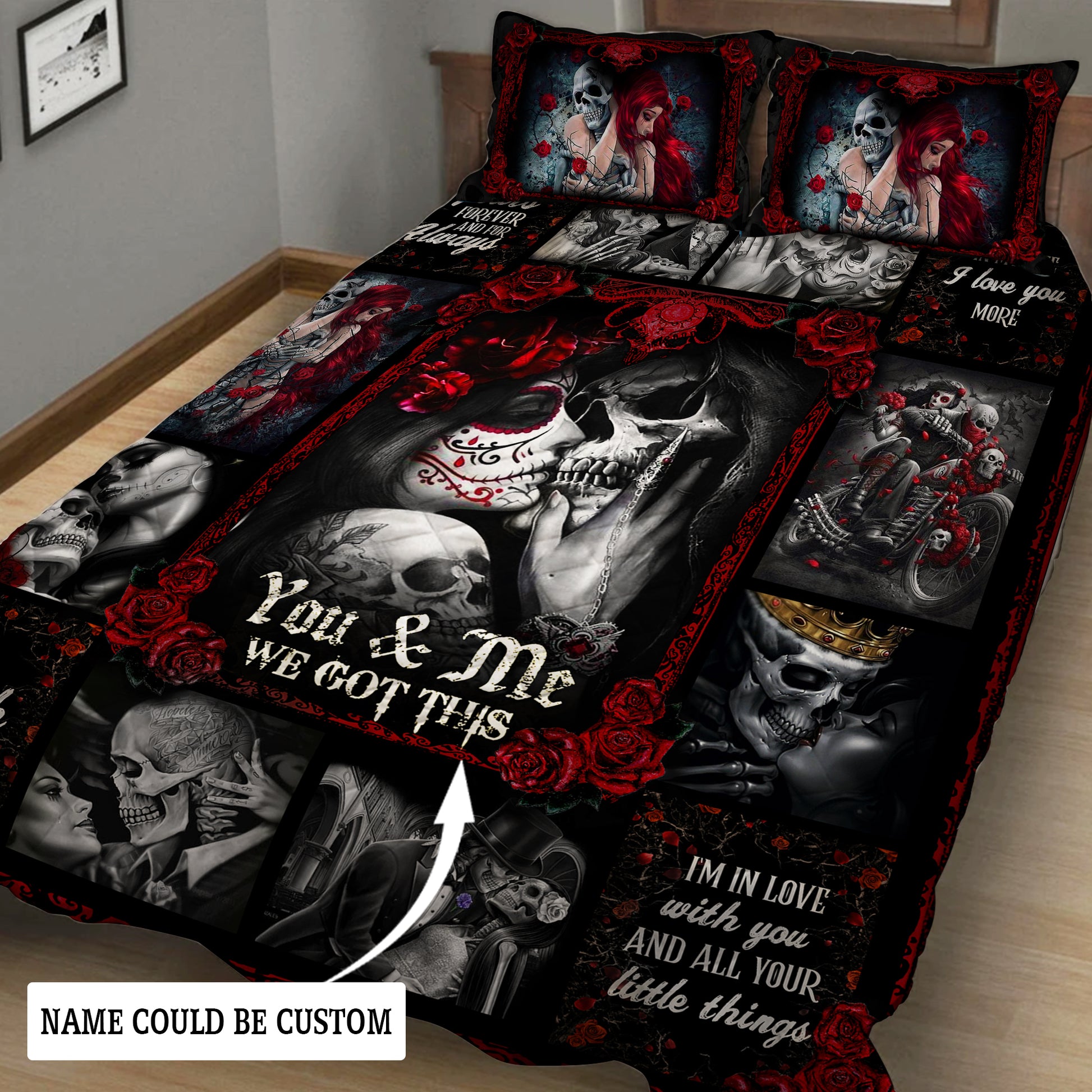 Personalized Skull Couples. You And Me We Got This Quilt Blanket Quilt Set Quilt Set