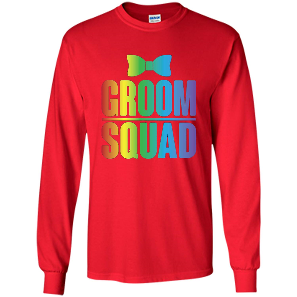 Groom Squad Bachelor Party Rainbow Bowtie T-Shirt Red
