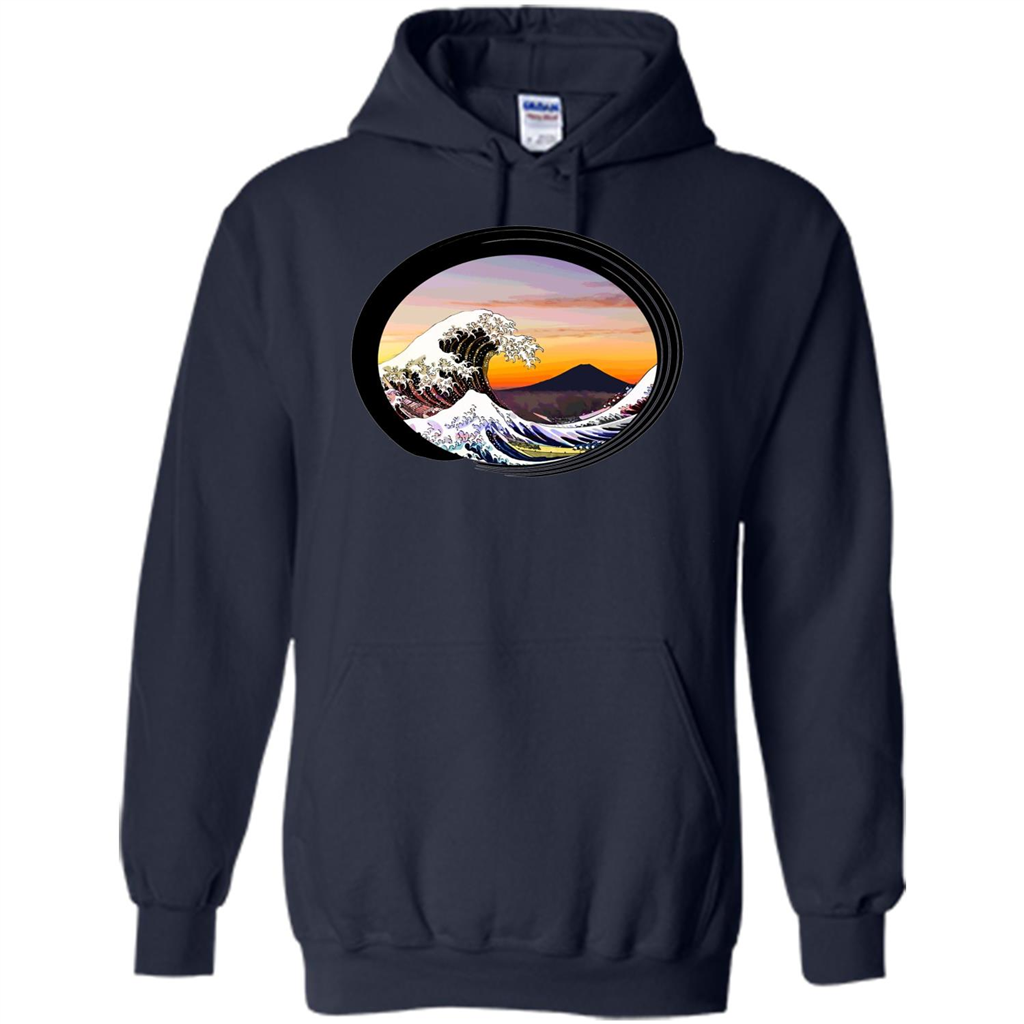 Classic Japanese Zen Art T-shirt, Kanagawa Great Wave Enso Navy