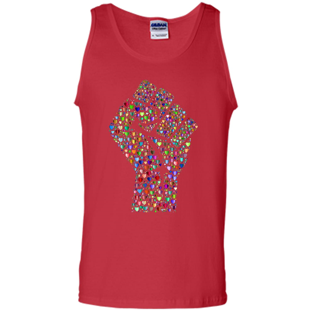LGBTQ Pride T-shirt Resist Fist LGBTQ Pride Rainbow Hearts Red