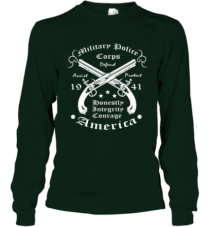 Military Police America Shirt Long Sleeve T-Shirt Long Sleeve T-Shirt Forest Green