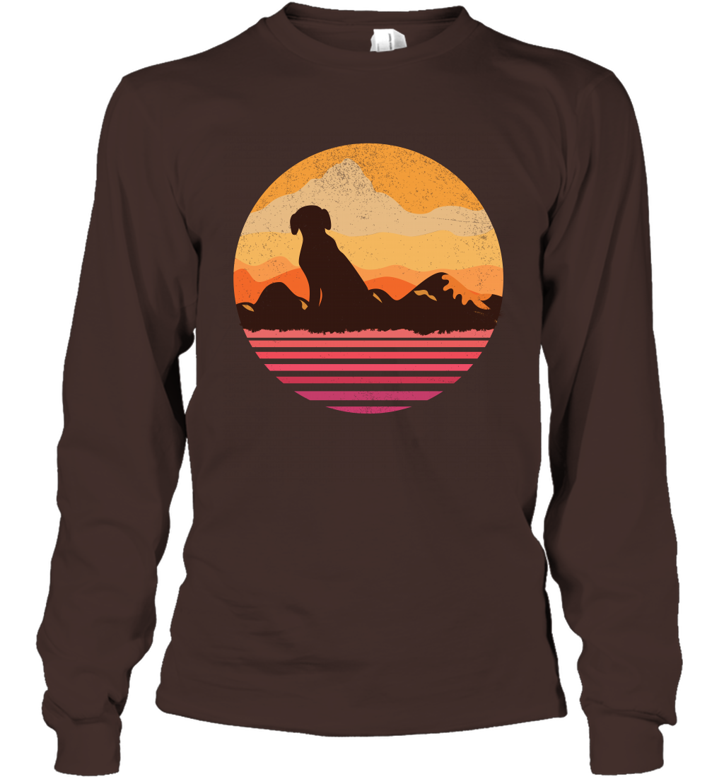 Dog In Sunset Vintage Shirt Long Sleeve T-Shirt Dark Chocolate