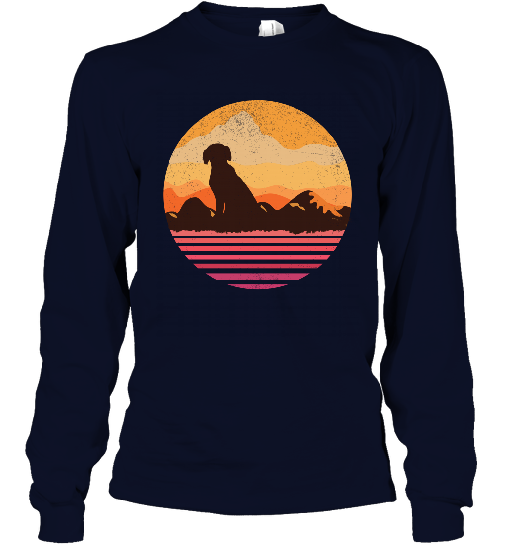 Dog In Sunset Vintage Shirt Long Sleeve T-Shirt Navy