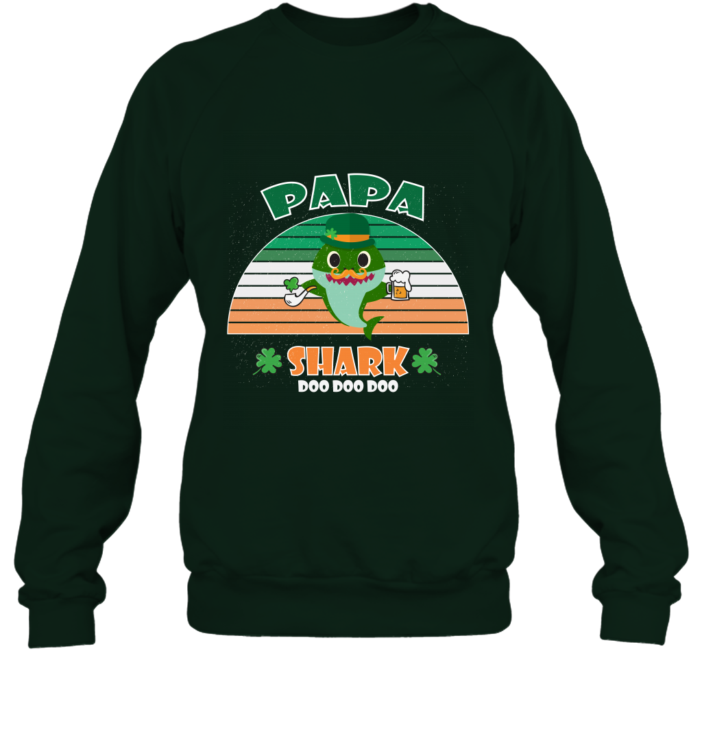 Irish Papa Shark Saint Patricks Day Family Shirt Sweatshirt Forest