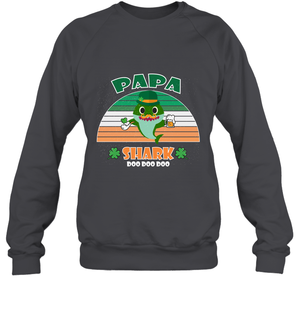 Irish Papa Shark Saint Patricks Day Family Shirt Sweatshirt Dark Heather