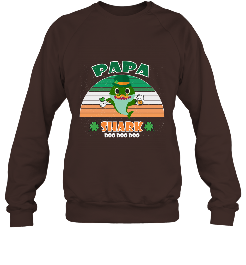 Irish Papa Shark Saint Patricks Day Family Shirt Sweatshirt Dark Chocolate