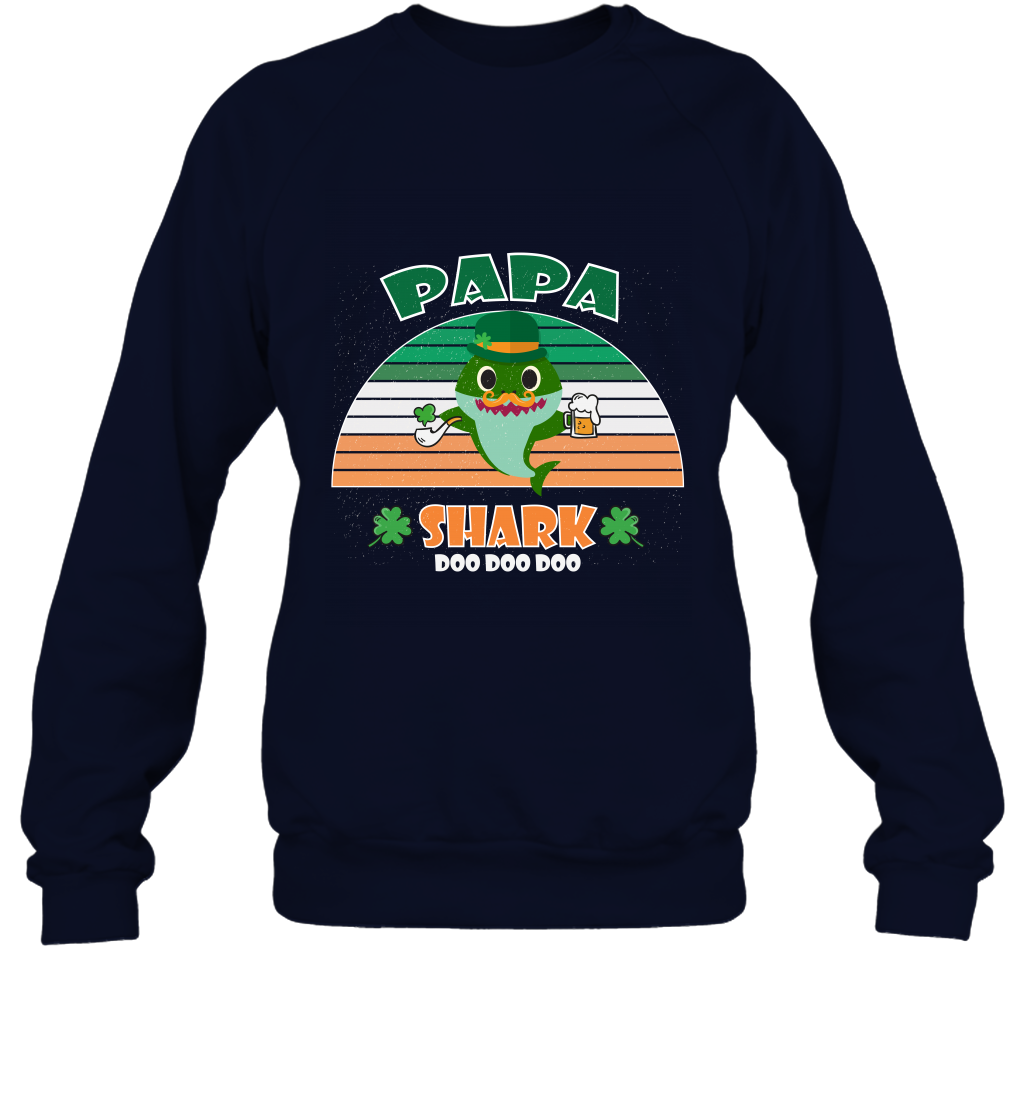 Irish Papa Shark Saint Patricks Day Family Shirt Sweatshirt Navy