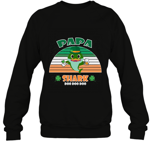 Irish Papa Shark Saint Patricks Day Family Shirt Sweatshirt Black