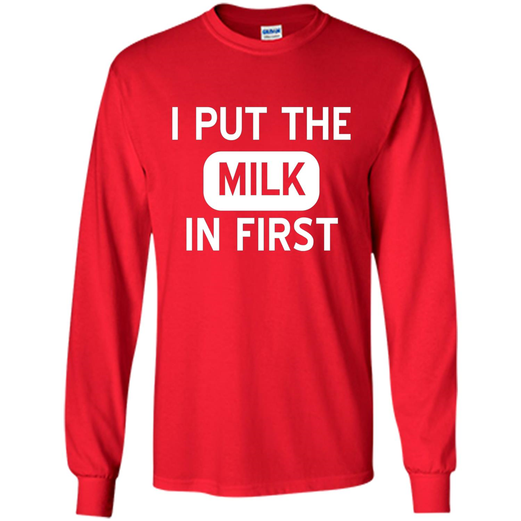 England British Biscuit Cereal T-shirt I Put The Milk In First Red