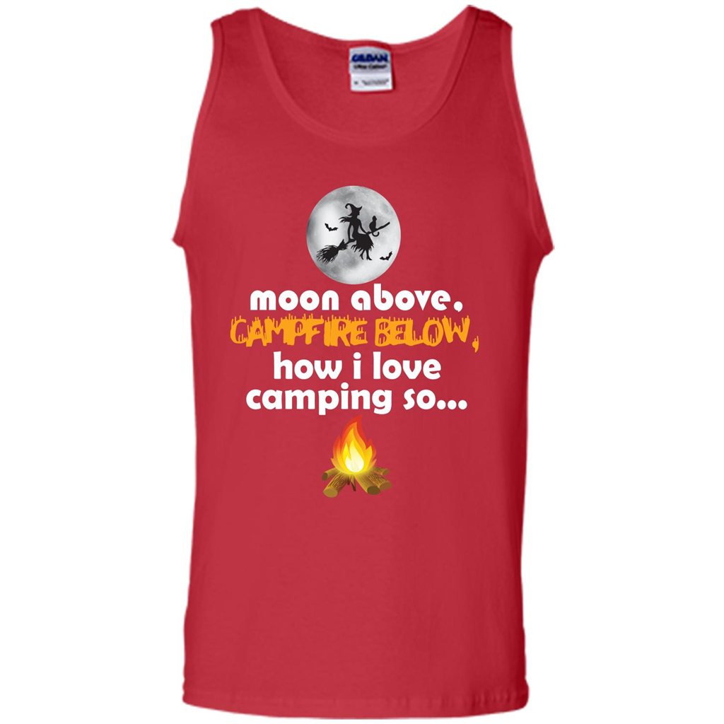 Halloween T-shirt Moon Above Campfire Below T-shirt Red