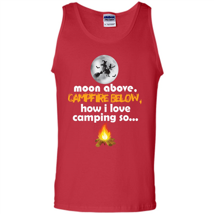 Halloween T-shirt Moon Above Campfire Below T-shirt Red