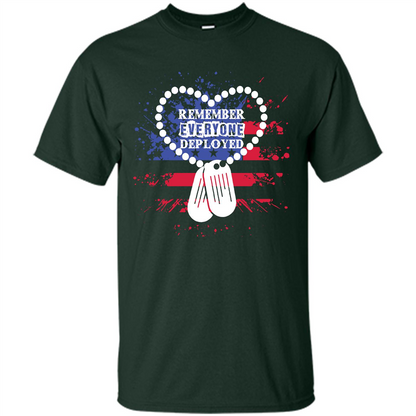Military T-shirt RED Remember Everyone Deployed Forest Green