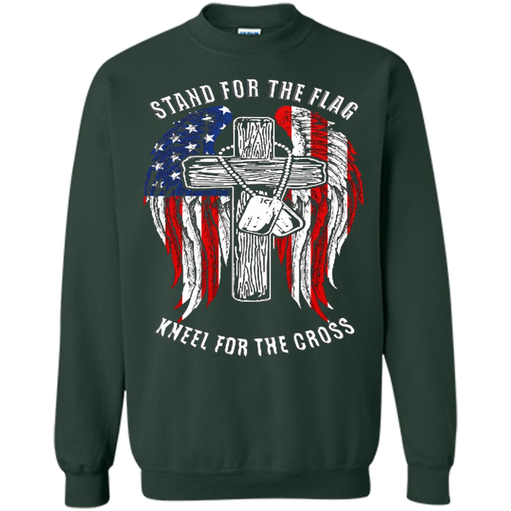 Military T-shirt Stand For The Flag Kneel For The Cross Forest Green