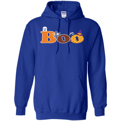 Boo Halloween T-Shirt With Ghost, Spider, Bat and Witch Hat Royal