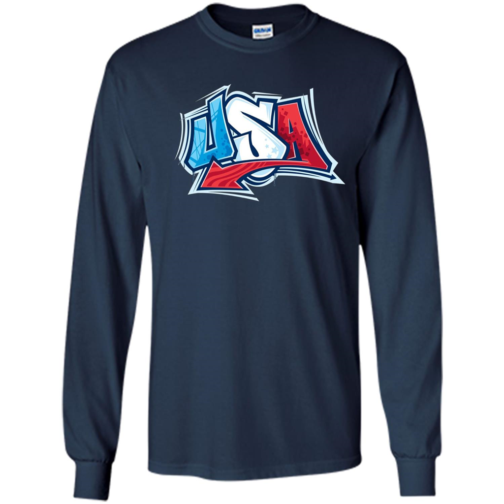 USA T-shirtt Graffiti Style Design Merica 4th July T-shirt Navy