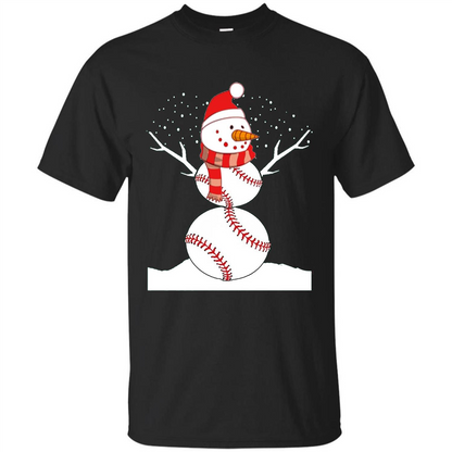 Cute Baseball Snowman Christmas T-Shirt Black