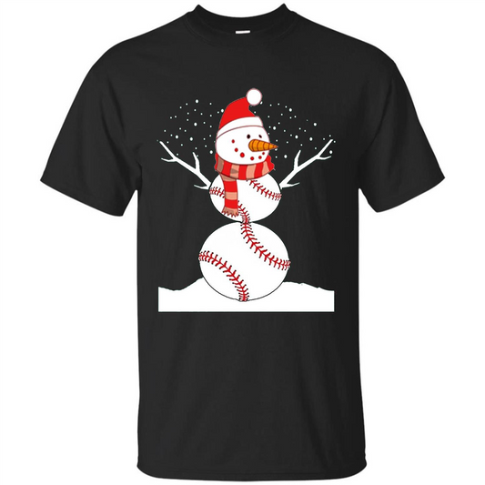 Cute Baseball Snowman Christmas T-Shirt Black