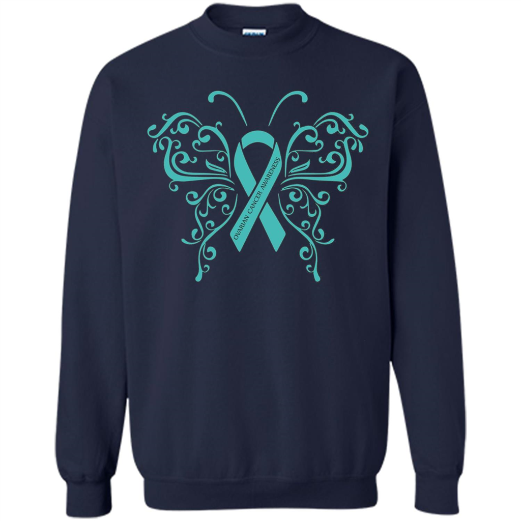 Ovarian Cancer Awareness Butterfly T-Shirt Navy