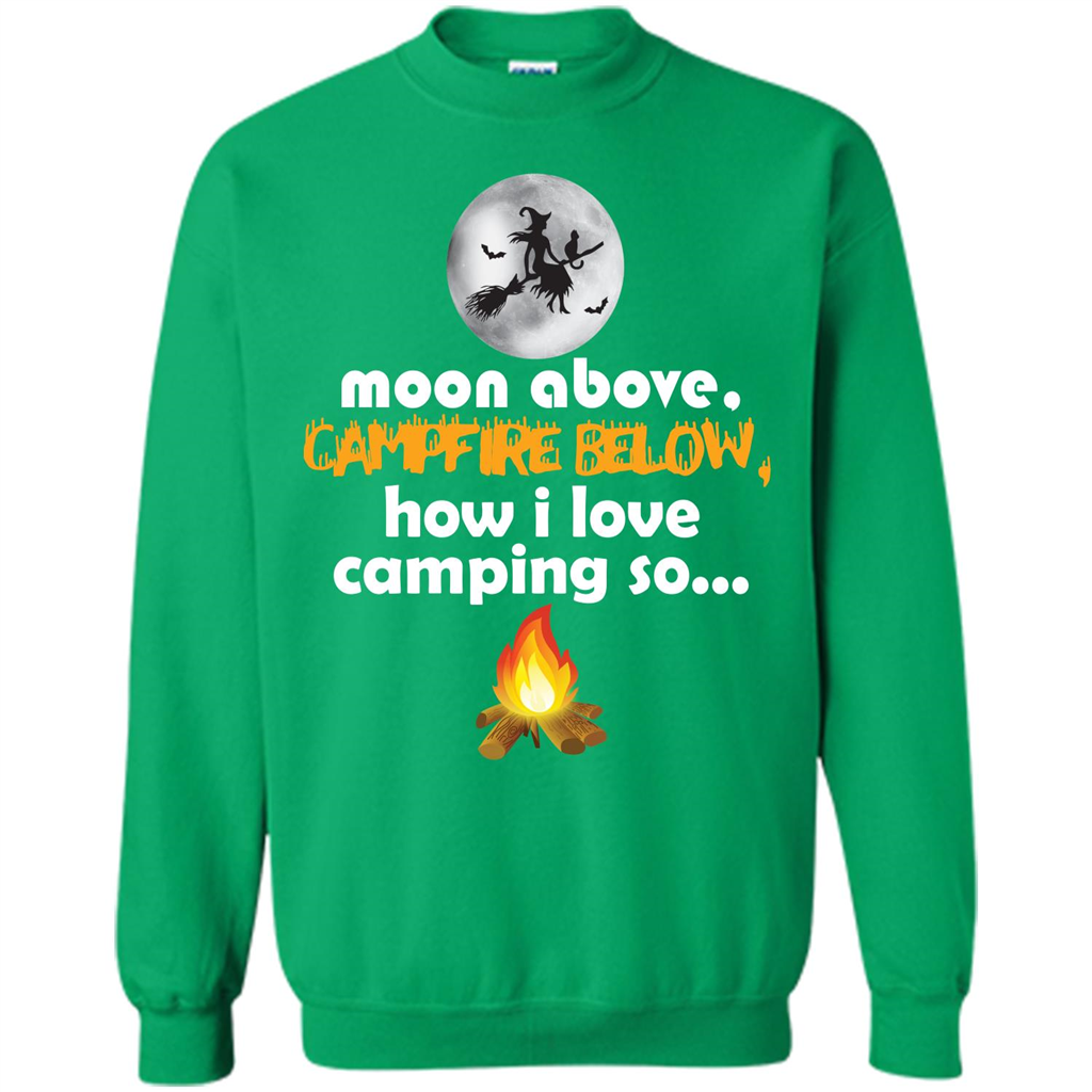 Halloween T-shirt Moon Above Campfire Below T-shirt Irish Green