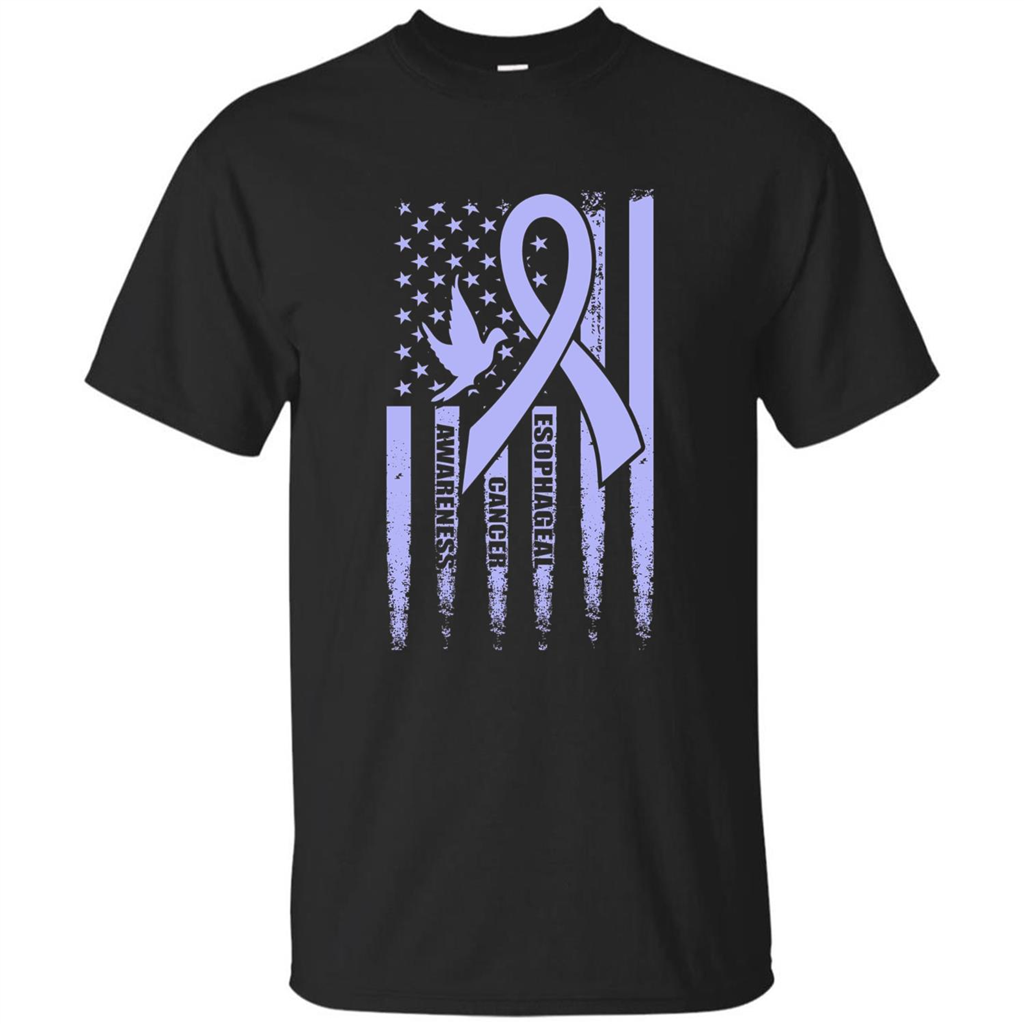 Esophageal Cancer USA Flag Periwinkle Ribbon and Dove T-shirt Black