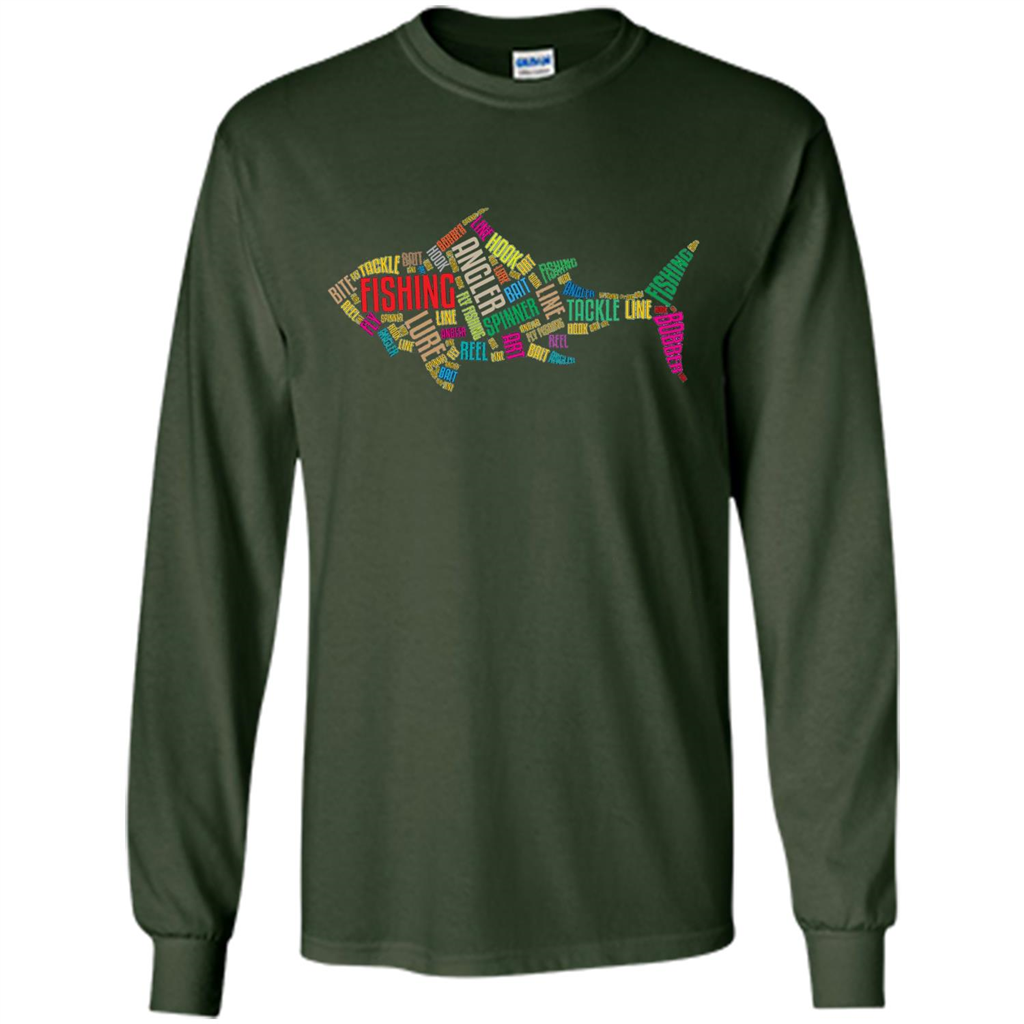 Fishing T-shirt Angler Lure Tackle Hook Reel Forest Green