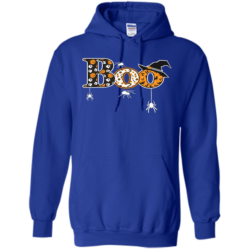 Boo Halloween T-Shirt With Spiders And Witch Hat Royal