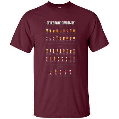 Celebrate Diversity Beer Glasses T-shirt Maroon