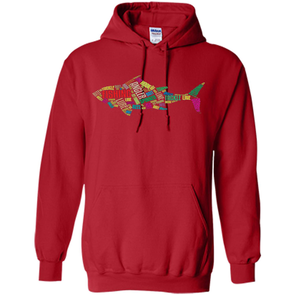 Fishing T-shirt Angler Lure Tackle Hook Reel Red