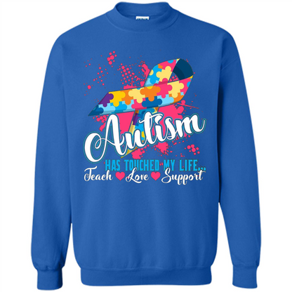 Autism Teacher T-shirts Autism Has Touched My Life Teach Love Support Royal