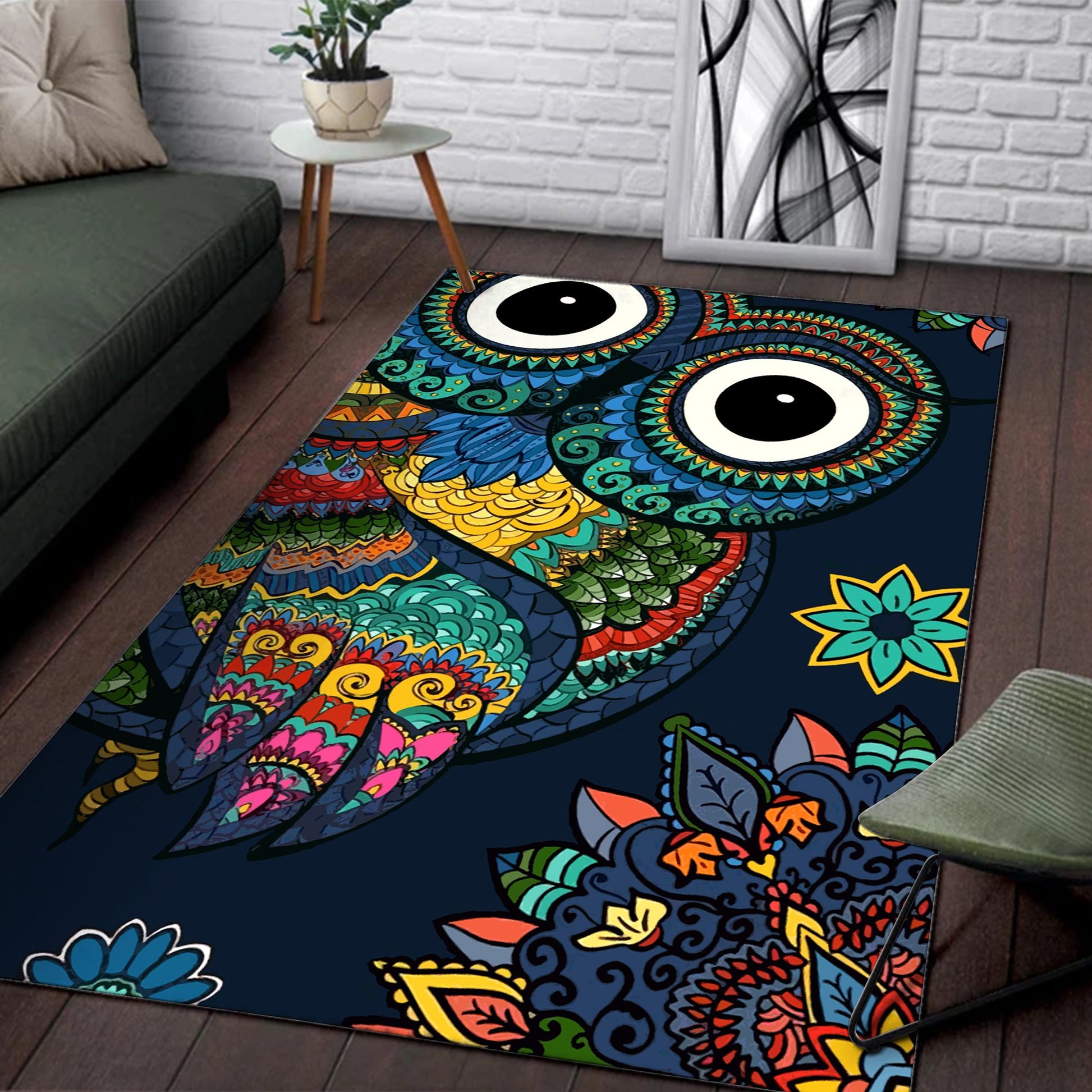 Colorful Owls Square Rug