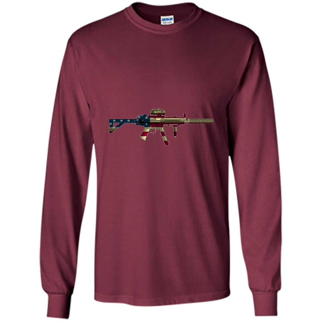 Assault Rifle Gun Flag Red White And Blue Gun T-shirt Maroon