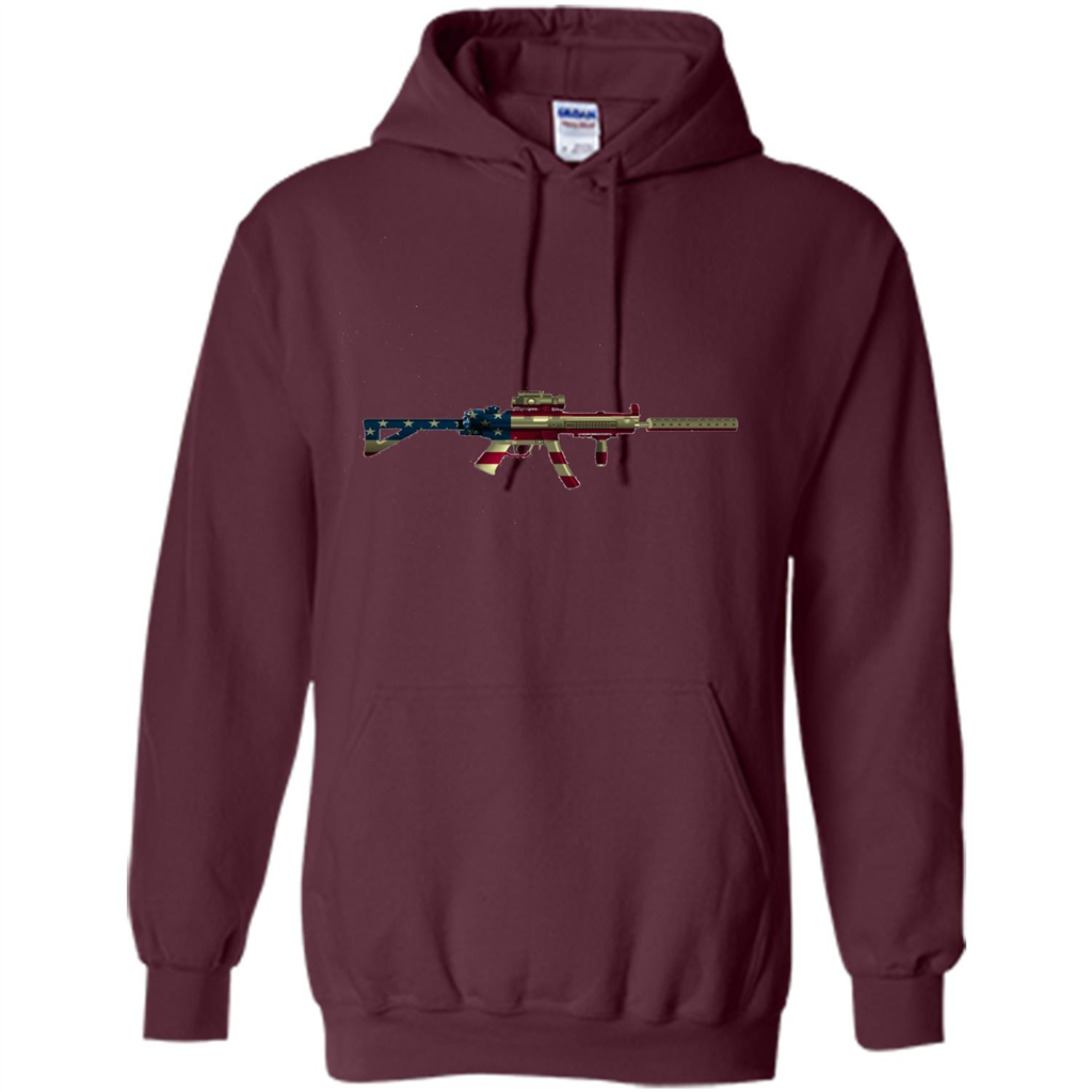 Assault Rifle Gun Flag Red White And Blue Gun T-shirt Maroon
