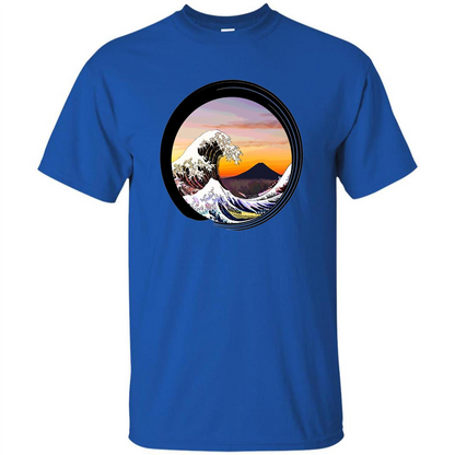 Classic Japanese Zen Art T-shirt, Kanagawa Great Wave Enso Royal