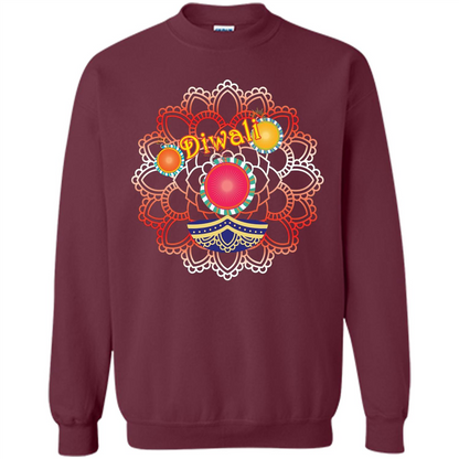 Diwali T-shirt Vibrant Rangoli Lamp And Firecrackers Diwali Tshirt Maroon