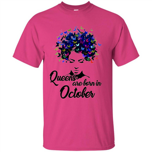 Queens Are Born In October Proud Black Woman Butterfly T-shirt