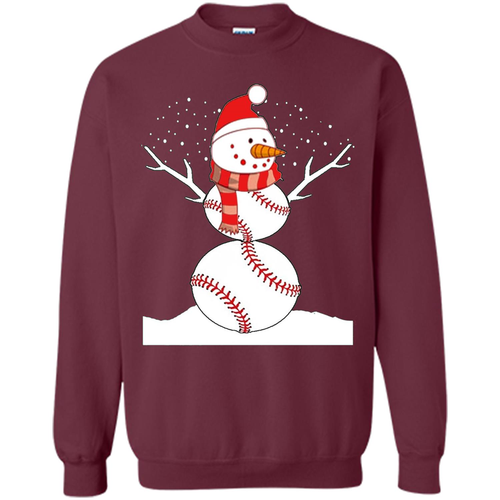 Cute Baseball Snowman Christmas T-Shirt Maroon