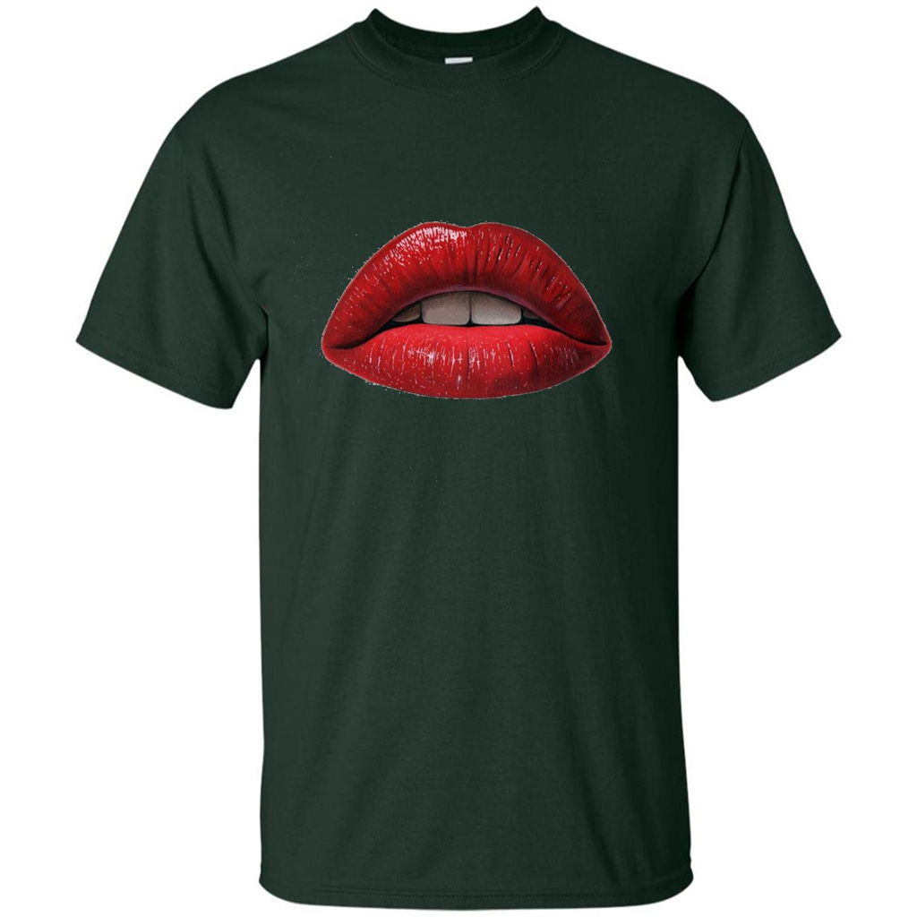 Red Lips T-shirt with Red Lips Art T-shirt Forest Green